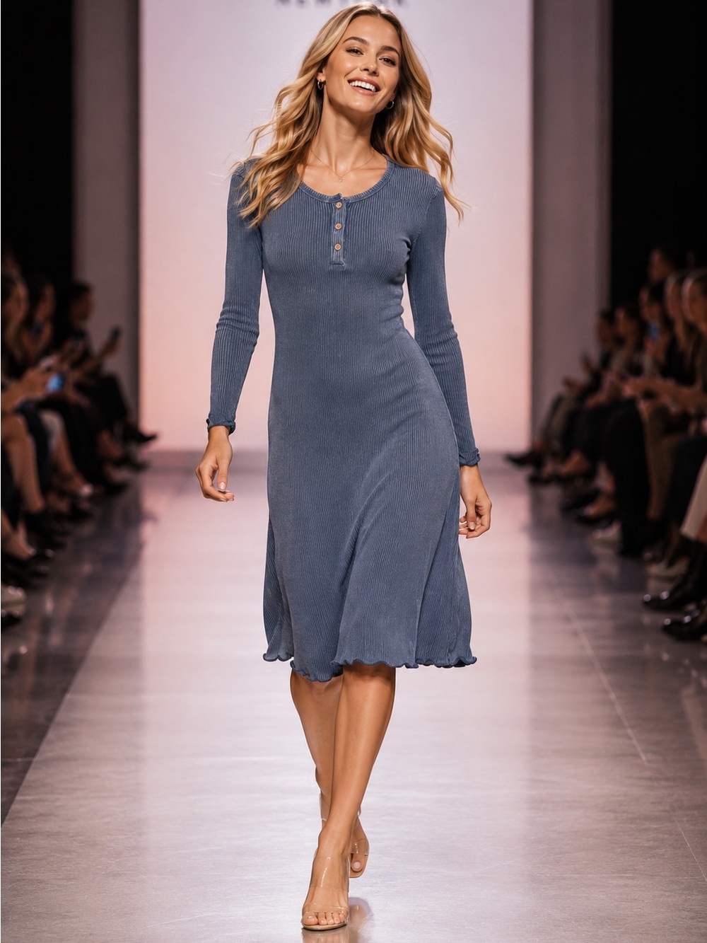 Udel New York Ribbed Blue Midi Dress Size Medium